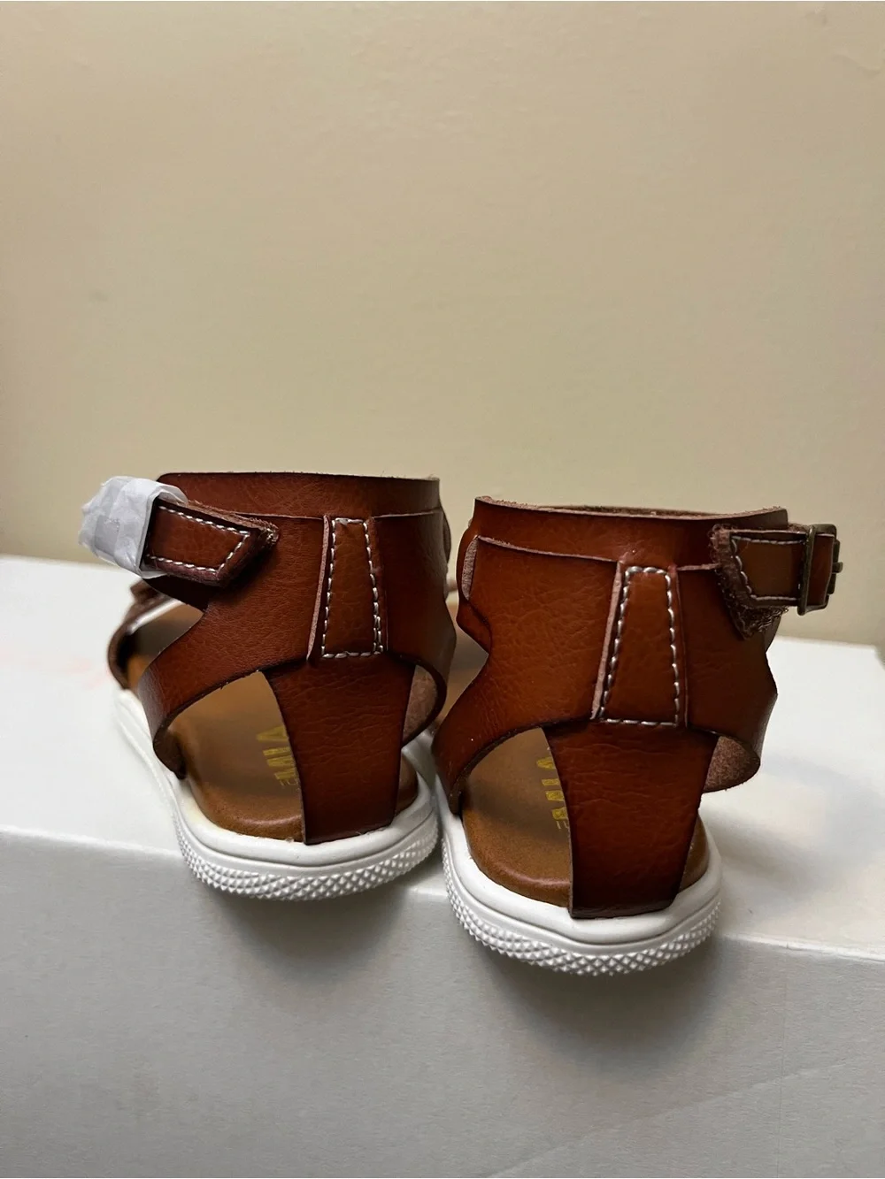 Kids Brown Leather-Look Ankle Strap Summer Sandals NEW.